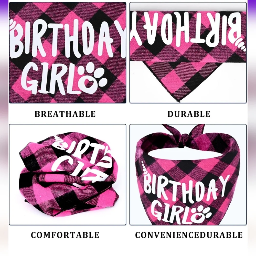 Dog Birthday Party Supplies (X-Large Pink)  Bandana, Bow NWT